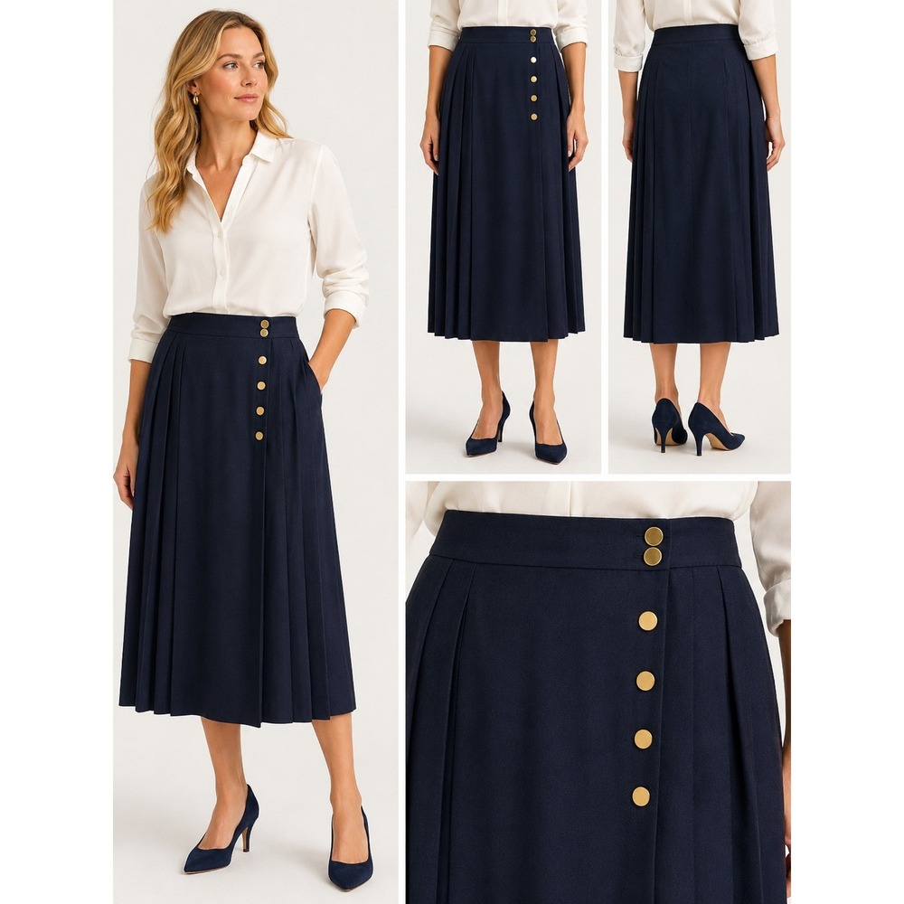 Private Collection Skirt 40 Pleated Midi Gold Buttons